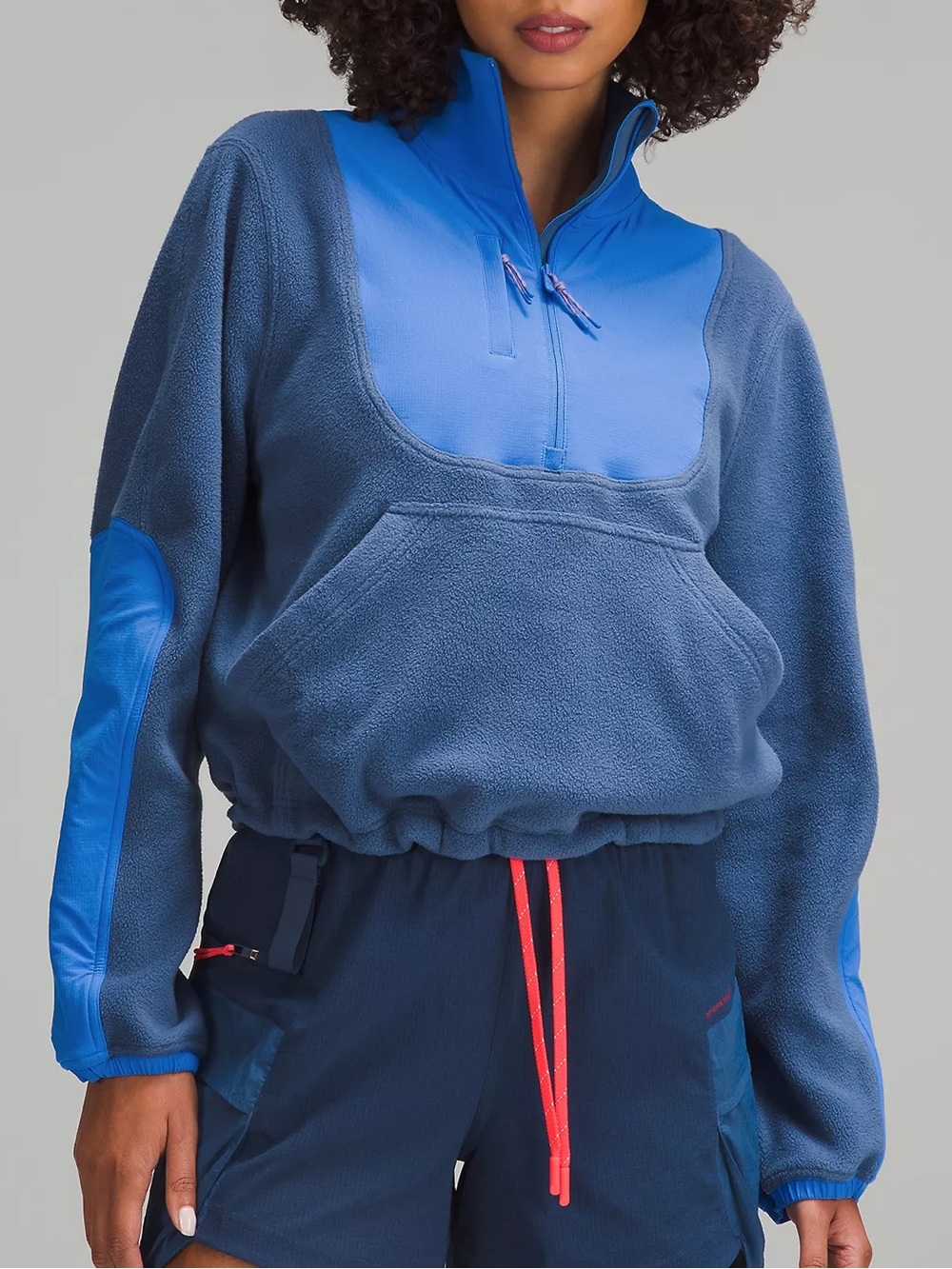 Lululemon Fleece + Ripstop Hiking Pullover Size 8 Blue Charcoal Half Zip